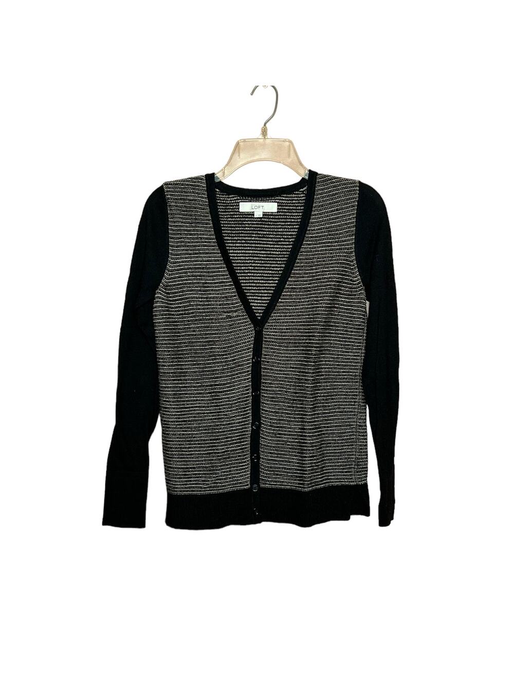 loft women black button front cardigan sz small long sleeve